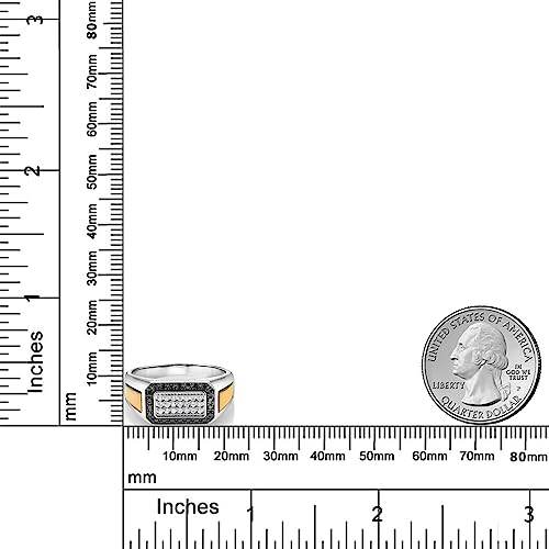 Gem Stone King Men's 925 Sterling Silver and 10K Yellow Gold Black Diamond and White Lab Grown Diamond Ring For Men | 0.43 Cttw | 9.5MM Width | Available in Size 7,8,9,10,11,12,134