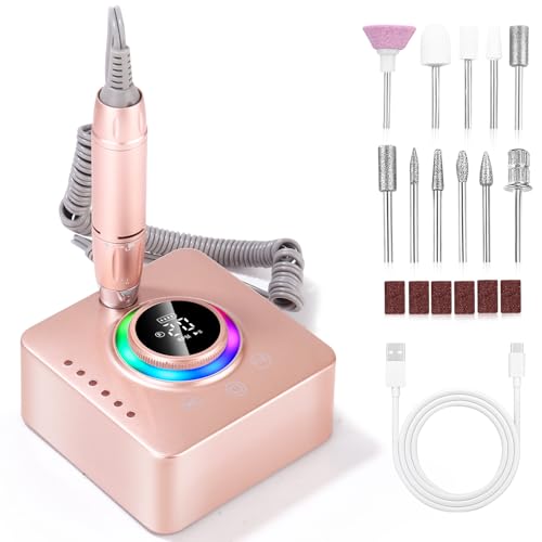 UIHOL Torno para Uñas, 45,000RPM Profesional Lima Electrica Uñas, Velocidad Ajustable,Set de Accesorios para Manicura y Pedicura con Brocas de Cerámica,para Uso Doméstico Salones de Uñas