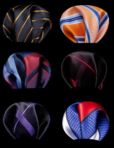 Image of Barry.Wang 6 PCS Men Ties Set Silk Business Fashion Woven Necktie Handkerchief Cufflinks Paisley Stripe Wedding Party