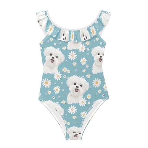Bañador de una pieza sin mangas con volantes para niñas de 3-6T que adoran los perritos