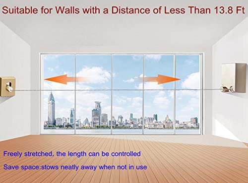 Abhilwy Retractable Clothesline Clothes Line Retracting Outdoor/Indoor, Heavy Duty Stainless Steel Adjustable Drying Rope Wire Dryer With Abs Case+Aluminum, Self Adhesive Wall Mount 13.8 Feets Golden #TOP3