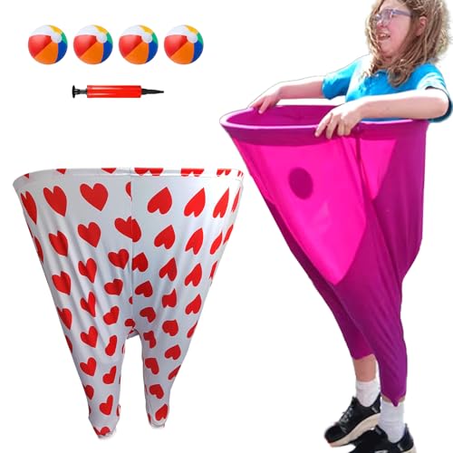 2 Piezas Granny Pants Juegos de Patio, Juegos de Lanzamiento al Aire Libre, con 4 × Bolas Rebotantes y 1 × Bomba de Globo, Pantalones Extra Grandes, para Juegos al Aire Libre