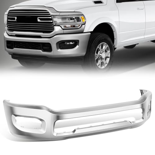 D SOLUTIONS Front Bumper Face Bar Replacement Compatible with 2019-2024 Ram 2500 3500, Polished Chrome Steel, 3-Piece Modular Design with Fog Lamp Hole, CH1002410