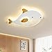 Schindora LED Deckenlampe Kinderzimmer,Delfin Form Deckenleuchte Wei&szlig;Es Und Holz Korn Baby Lampe Wohnzimmer,Dimmbar Mit Steuerung,28W Wohnzimmerlampe F&uuml;R K&uuml;Che Kinder Schlafzimmer,50 * 34Cm