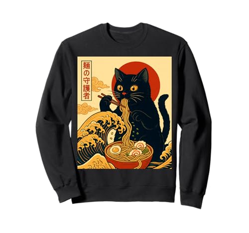 Ramen Wave Ukiyo-e - Palillos de Gato japonés Anime Art Sudadera