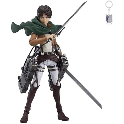 WANSHI Eren Yeager Figures, Attack on Titan Action Figure Cosplay Anime Toys PVC Model Collectible Ornaments Cartoon Doll Toys for Kids Adults Gift With Keychain Cover