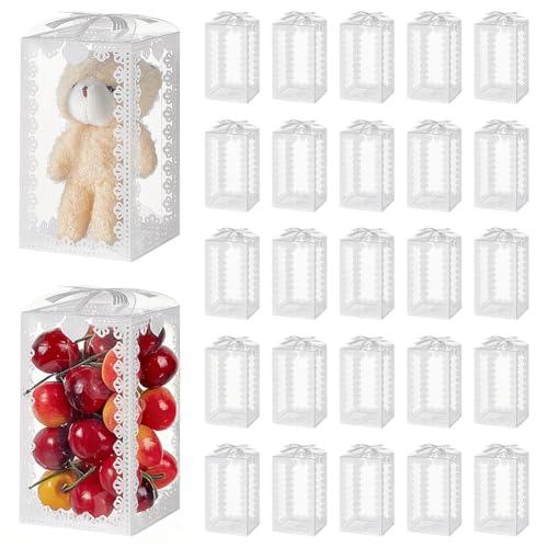 NBEADS 60 Pcs Boîte Cadeau en Plastique avec Nœud Papillon, 7x7x12.1cm Boîtes à Dragées de Mariage Emballage Cadeau pour les Fêtes Faveurs de Fête de...