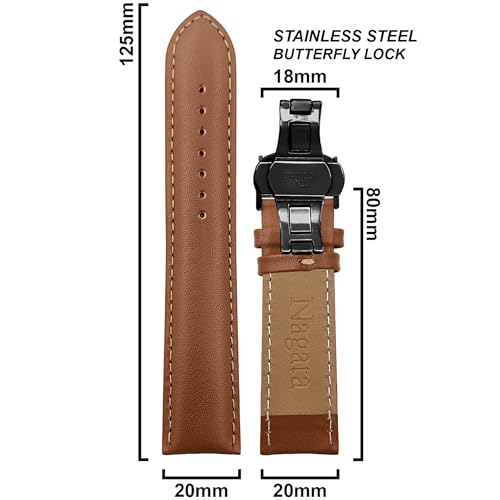 Image of DBLACK ''NAGATA3'' Leather Watch Strap with Butterfly Lock, Minimalist Design Watch Belt / / For 18mm, 20mm, 22mm, or 24mm Watch Band (Choose Your Size & Color)
