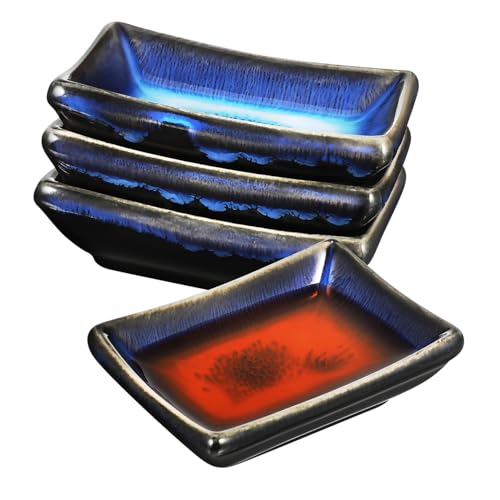 Cabilock 4 cuencos japoneses atractivos de cerámica esmaltada para salsa de tomate, salsa de soja y condimentos para comidas individuales de grupo, limpieza y mantenimiento sin esfuerzo