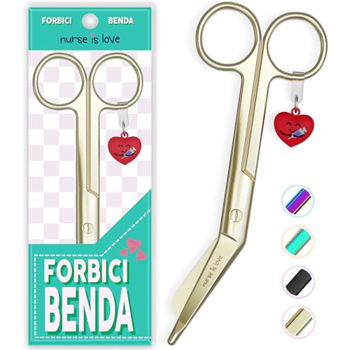 Nurse is Love, forbici da infermiere smussate, forbici per bendaggi per l'infermiera in difficoltà, forbici mediche angolate speciali come regalo per gli accessori da infermiere. Colore Oro