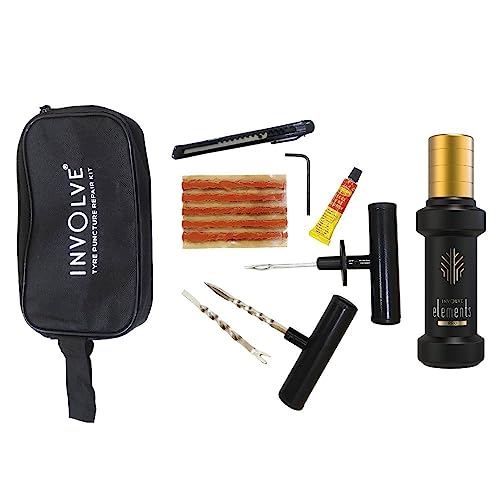 Image of INVOLVE 9 in 1 Universal Tubeless Tire Puncture Kit Emergency Flat Tire Repair Kit Tool (Storage Bag) Elements pro Gold Dust luxuary car perfume for Car, Bike, SUV, & Motorcycle Involve Accessories