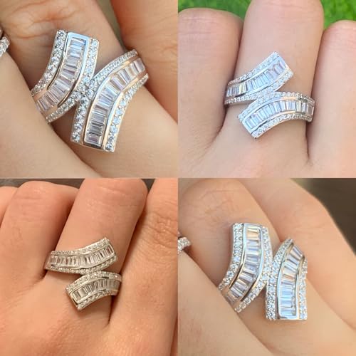 925 Sterling Silver Wedding Bands Baguette Cut AAAAA Cubic Zirconia Statement Ring for Women Promise Anniversary Rings Size 5-102