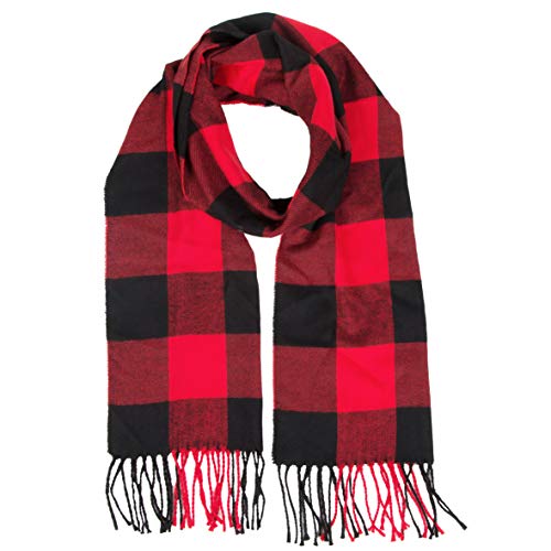 BETTERLINE Buffalo Rot und Schwarz Plaid Flanell Schal für Damen & Herren - Weicher Warm Winterschal - 170,2 x 33 cm, Buffalo Kariertes Plaid, 160 x 33 cm Cover
