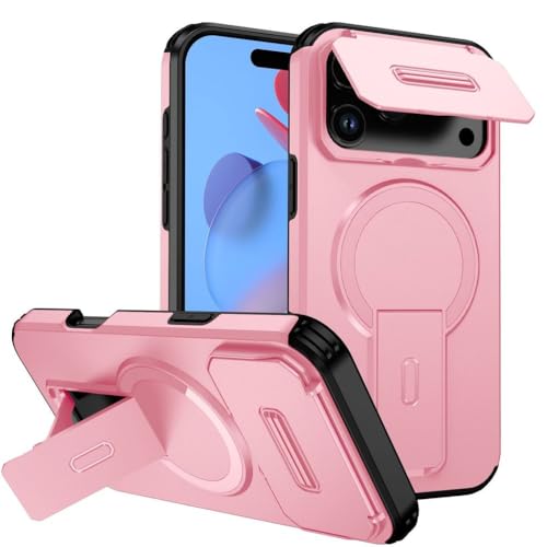 Étui magnétique iPhone rose coque à rabat antichoc et béquille cachée
