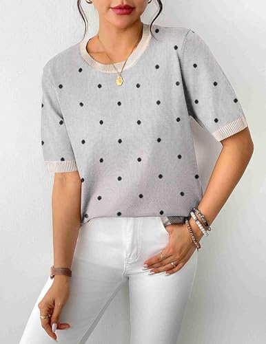 Image of Zeagoo Womens Summer Tops Dressy Casual Short Sleeve Sweaters Crew Neck Lightweight Knit Tops Loose Blouse Basic Shirts