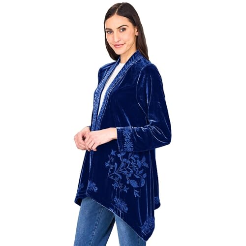 Image of The Lakeside Collection Women's Embroidered Velvet Open Front Cardigan