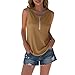 YGUU Débardeur sans manches en cuir pour femme - Fermeture éclair à l'avant - Col rond côtelé - Coupe ajustée - Chemise en tricot avec fausse poche - Noir, café, M