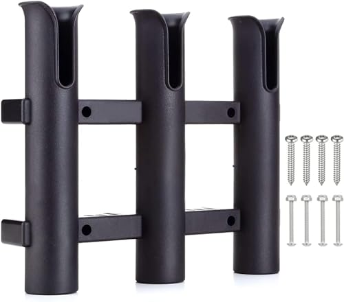 BigTron Fishing Rod Holder Bracket, Tube 3 Rod Rack, Fishing Rod for Boat Kayak Garage Storage or Truck with Screws Side-Mount (Black) (1)