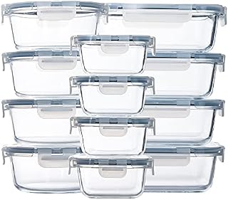 12 PACK Glass Food Storage Containers with Lids, Airtight Glass Meal Prep Containers,100% Leak Proof & BPA Free