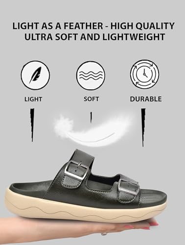 Image of HEALTH FIT Extra Soft Premium Classic Cushion Sliders /with Adjustable Buckle Strap & Light Weight Anti-SkidWaterproof Luxurious Slippers for Men's HF120