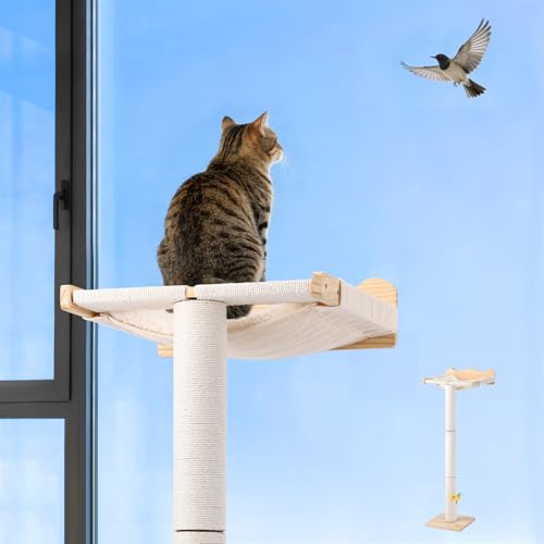 Keaber Cat Window Perch with Scratching Post, 44" Tall Adjustable Sisal Cat...