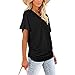 Mayntop Camiseta de verano para mujer, de manga corta, liso, plisada, suelta, con cuello en V, para mujer, A-negro, 42