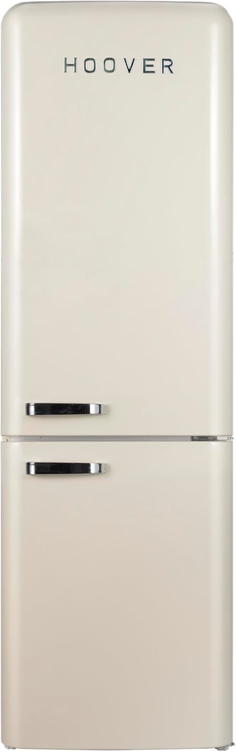 Hoover 300L Bottom Mount Retro Style Refrigerator,Total No Frost Design,Humidity Control, Electronic Control & LED Light, Silver Strip & Ice Twister,1 Year Warranty, Cream - HBR-M300-RC
