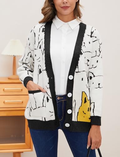 Yimoon Women's Kawaii Cat Cardigan Sweater Oversized V-Neck Button Down Knitted Loose Fit Cardigans4