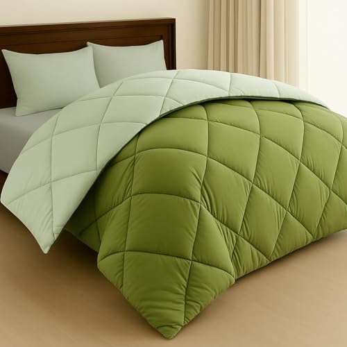 Image of VAS COLLECTIONS Double Size Reversible Comforter 320 GSM (90 x 100 Inches), Soft Microfiber AC Quilt, Thick & Warm All Season Blanket - (Green)