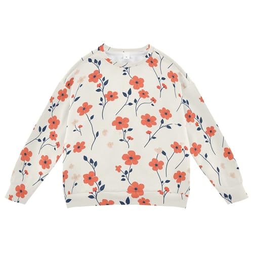 JUNZAN Retro Colorful Flowers Beige Little Girls Hoodie Sweatshirt Fleece Sweatshirts for Boys Athletic 4T
