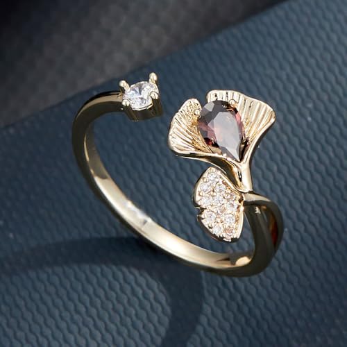 Kokoma Ginkgo Leaves Statement Ring for Women Adjustable CZ Crystal Wrap Finger Ring Promise Engagement Eternity Rings Wedding Band4