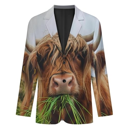 Cute Highland Cow Eating Wildlife Men's Suits Dress Business Formal Suit Print Jackets Coat For Wedding Party4