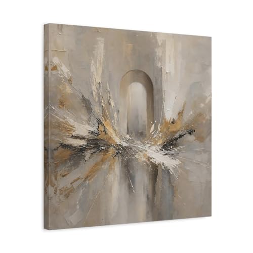 Tableau abstrait arche neutre et or pour une ambiance de salon sereine