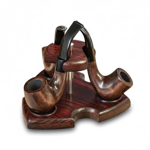 KAFpipeWorkshop Wooden Pipe Stand for 3 Tobacco Smoking pipes Handmade from natural Ash tree wood Pipe Rack Holder Display