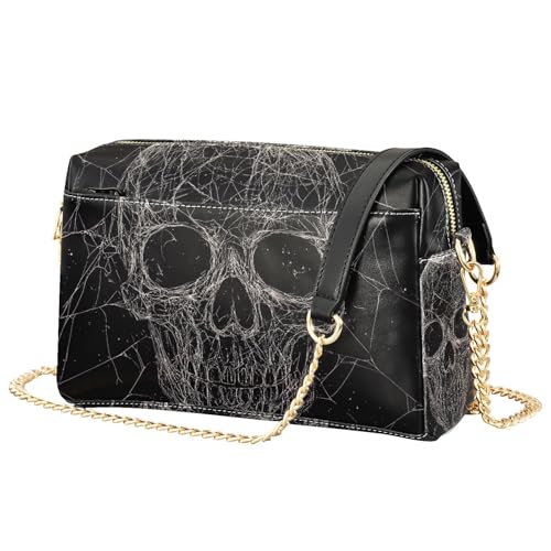 Crossbody Bag for Women Spider Web Skull Vegan Leather Shoulder Handbag with Strap Crossover Sling Backpack Ladies Purse Fashion Satchel
