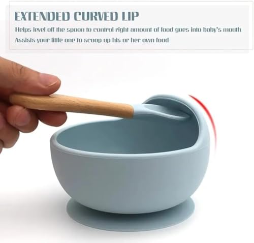 Image of Baby Feeding Bowl & Spoon Set | Silicone Suction Bowl for Baby Food | BPA-Free Baby Bowl and Spoon Set | (Sky Blue)