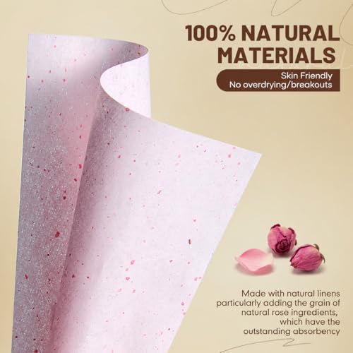 Image of Blotting Papers for Face with Mirror and Puff, 100 Count Rose Oil Blotting Sheets for Oily Skin, Portable Compact for Purse, Travel, and On-the-Go Touch-Ups
