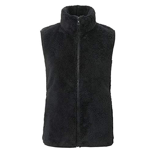 Duyang Womens Fuzzy Sherpa Fleece Vest Cozy Sleeveless Cardigan Zipper Waistcoat (Black, M)