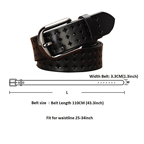 Vonsely Genuine Leather Belts For Women Hollow Out Design, Soft Leather Womens Belts With Pin Buckle, Black Leather Belt #TOP3