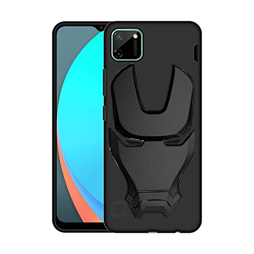 Image of COVERLY Official 3D Smooth Feel Avengers Logo Mask Soft Rugged Grip Silicone Iron Man Engraved Cartoon Movie Engraved Silicone Rubber Matte Back Cover for Realme C11 (6.53 inch) - Black