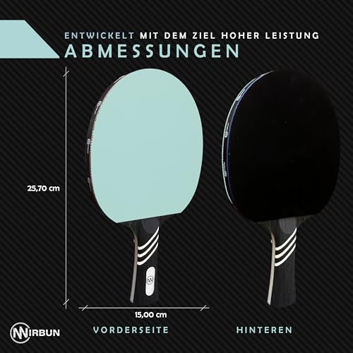 Nirbun – Professioneller Tischtennisschläger aus Carbonfaser | Tischtennisschläger mit hochresistentem Belag | Polarholz + Carbonfaser | Schutzhülle | Kontrolle, Power und Geschwindigkeit