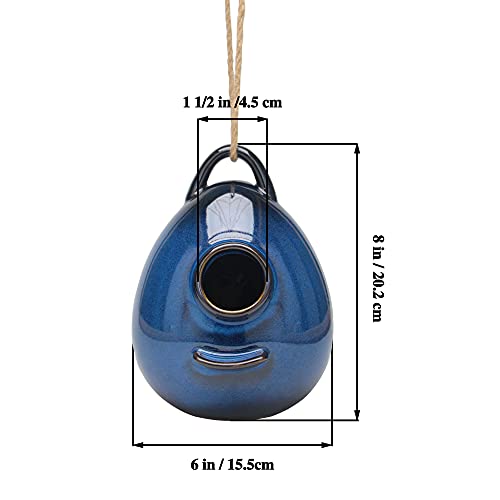 Kimdio Birdhouse Ceramic Hanging Birdhouses Bird Hut Hanging Outdoor Birdhouse for Wild Birds, Finch, Cardinal, and Bluebird - Blue