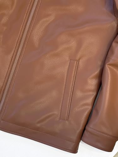 Image of PERRY ELLIS Men's Leather Jacket Classic Zip Front Coat with Turn-Down Collar