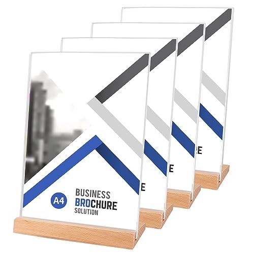 Porte Menu A4 Acrylique de Qualité Supérieure SWAWIS Présentoir de Table Design Bois