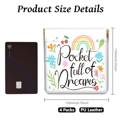 Peacoblue 4Pcs Small Leather Squeeze Coin Purse for Women-slogans and flowers Pattern Waterproof & Durable Change Pouch Mini Money Wallet,Best Gift for Adult Girls2