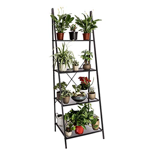 C-Hopetree - Estantería de almacenamiento para estanterías industriales vintage con soporte para plantas, muebles de oficina en el hogar, marco de metal negro 4 Shelf Metal Negro