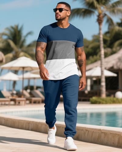 UOUA Mens 2 Piece Sweatsuits Outfits Short Sleeve Pullover Loungewear & Joggers Sweatpants Summer Casual Track Suits Set3