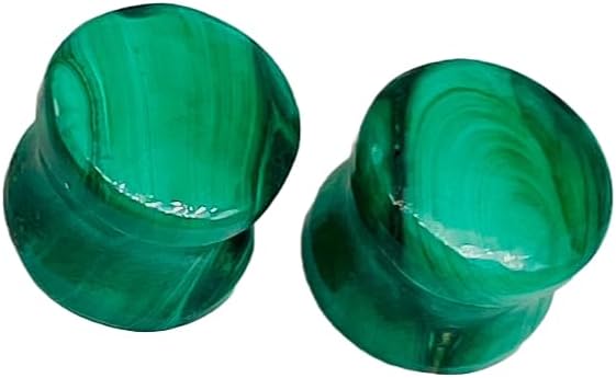 Green Malachite Stone Double Flared Ear Plugs | Handmade Stone Gauges | Body Piercing Jewelry for Stretched Ears | Pair