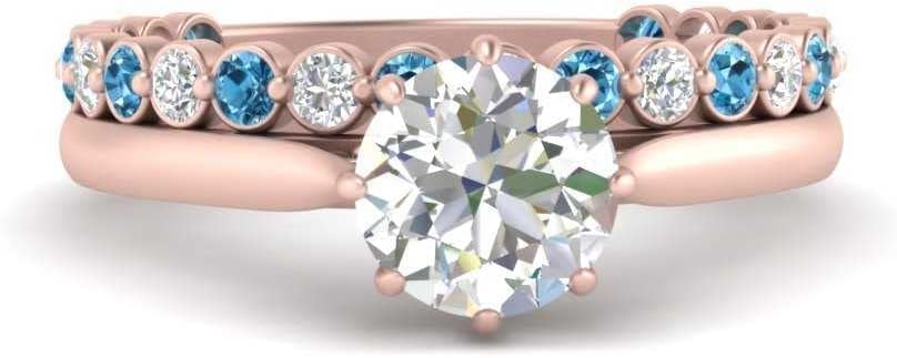 Choose Your Gemstone Bezel Band with Solitaire Ring Rose Gold Plated Round Shape Wedding Ring Sets Ornaments Surprise for Wife Symbol of Love Clarity Comfortable US Size 4 to 12
