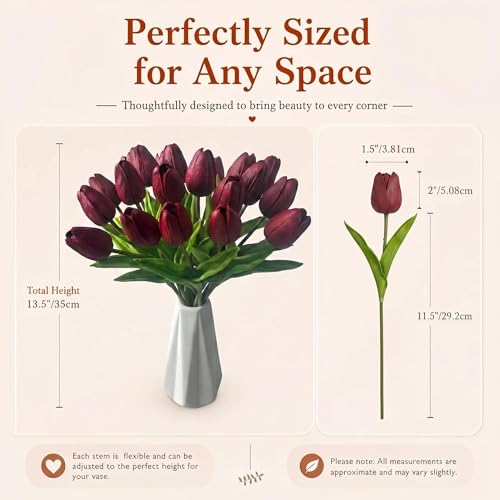 Image of Mandy's 20pcs Artificial Burgundy Tulips